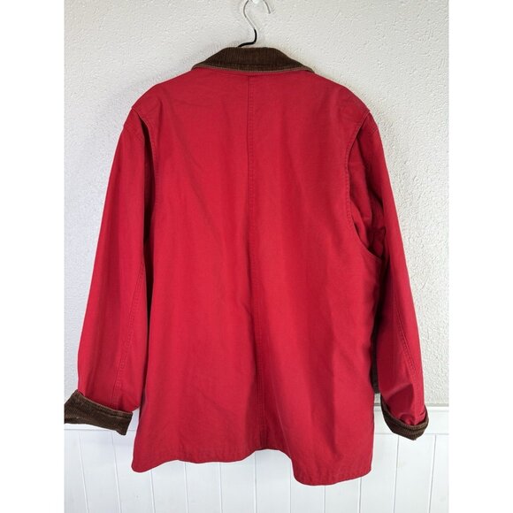 Lands End Chore Barn Coat Mens Large Tall Red Corduroy Collar Flannel Lined VTG - Picture 7 of 13